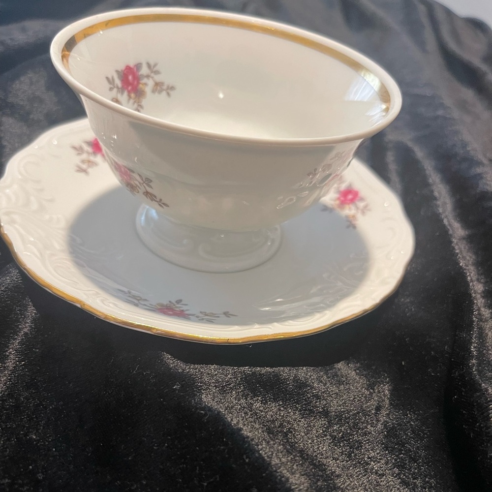 Walbrzych China Made in Poland Rose Pattern Cup & Saucer